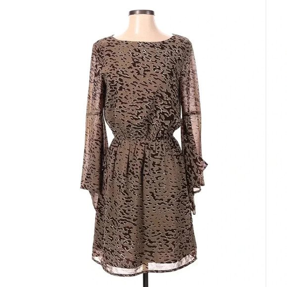 W118 by Walter Baker Brown Leopard Long sleeve Dress - Picture 1 of 8